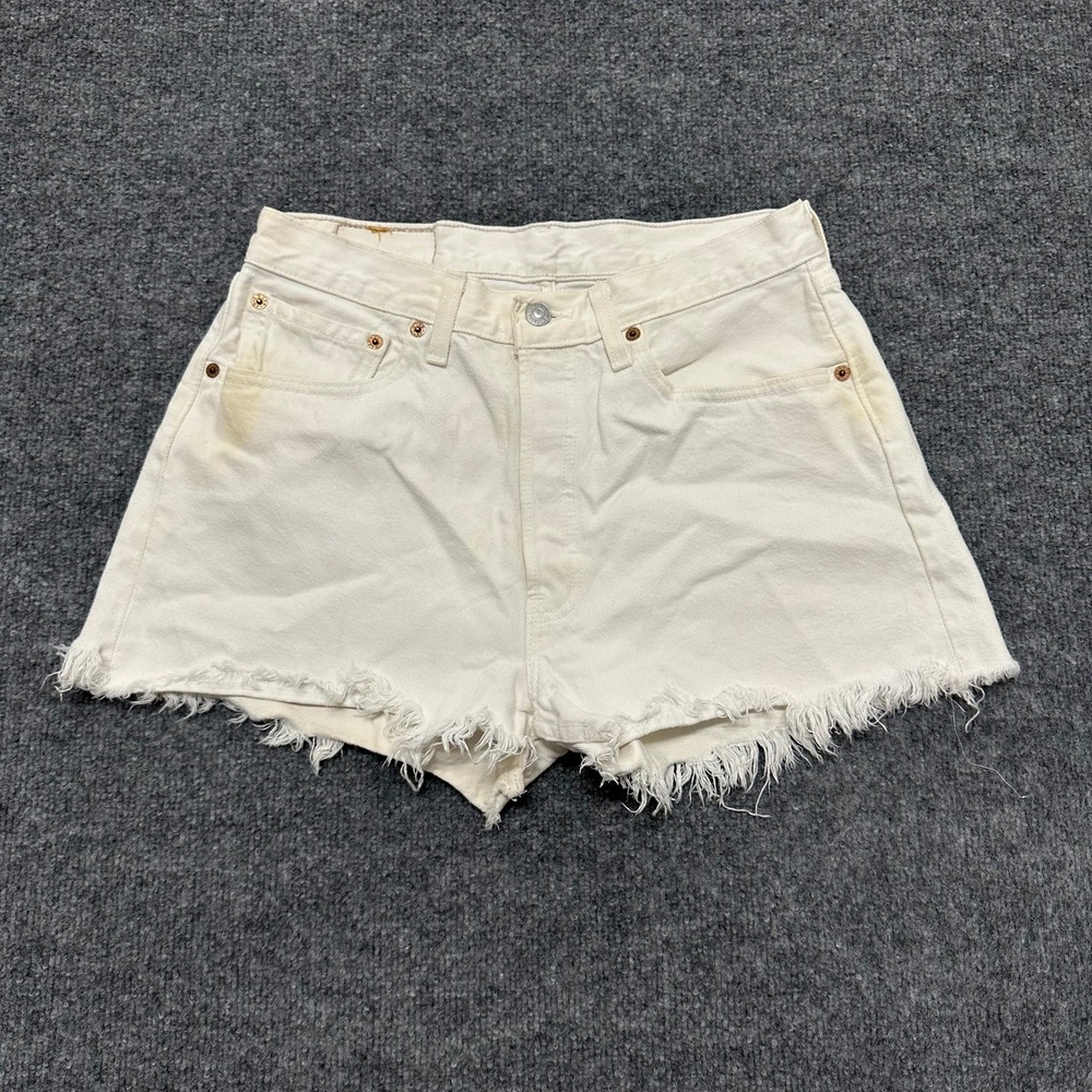 Levi's Shorts Womens Size 31 White Cotton 501 Cutoff High Waist USA Made Stained